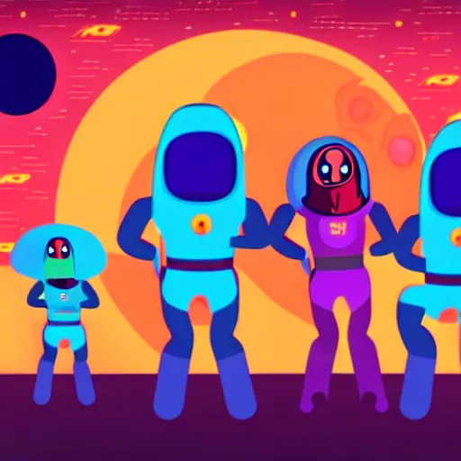 Image similar to anthropomorphic horse aliens partying on mars, style by kurzgesagt