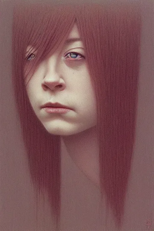 Image similar to female who looks like alyson hannigan by beksinski