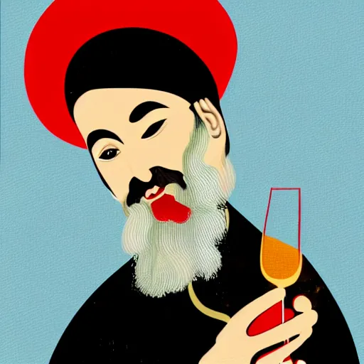 Image similar to pop art of an Orthodox monk drinking wine