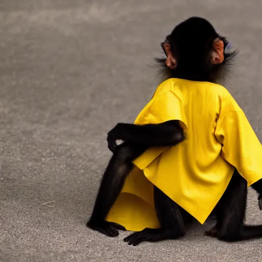 Image similar to a monkey wearing a yellow kimono, 8 k