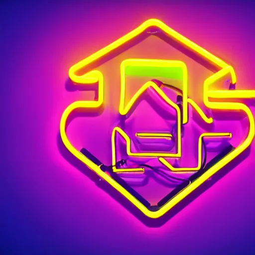 Prompt: retro futuristic neon sign, black background, retro, retro wave, high detail, purple, blue and yellow color scheme, 4 k