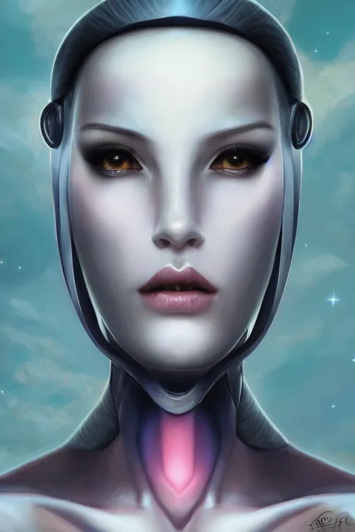 Image similar to portrait of an elegant alien queen, straight on portrait, by artgerm, tom bagshaw, gerald brom, vaporwave colors, lo - fi colors, vaporwave, lo - fi, moody vibe, goth vibe, 4 k, hd,