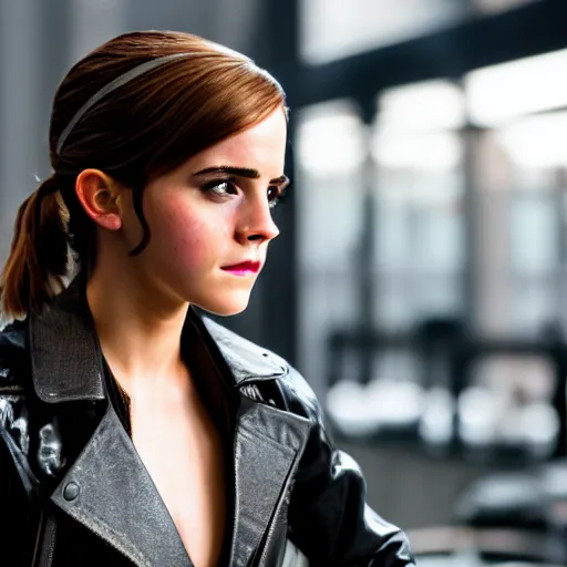 Image similar to Emma Watson in Kung Fury, XF IQ4, 150MP, 50mm, F1.4, ISO 200, 1/160s, natural light