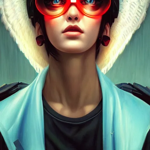 Image similar to Lofi Cyberpunk Angel portrait Pixar style by Tristan Eaton Stanley Artgerm and Tom Bagshaw