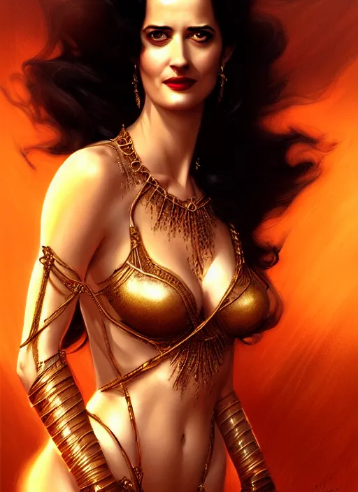 Image similar to eva green as dejah thoris, intricate, elegant, glowing lights, highly detailed, digital painting, artstation, glamor pose, concept art, smooth, sharp focus, illustration, art by artgerm and greg rutkowski, artey freytag