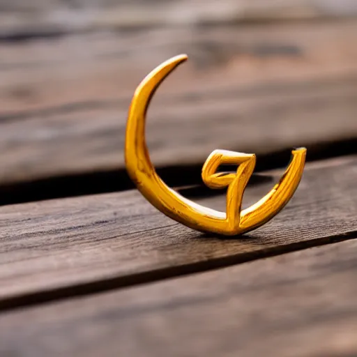 Prompt: golden hammer and sickle on a wooden table, dslr photo