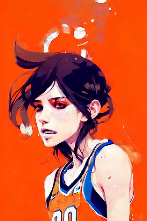 Image similar to a ultradetailed beautiful panting of a stylish girl in a knicks jersey, by conrad roset, greg rutkowski and makoto shinkai, trending on artstation
