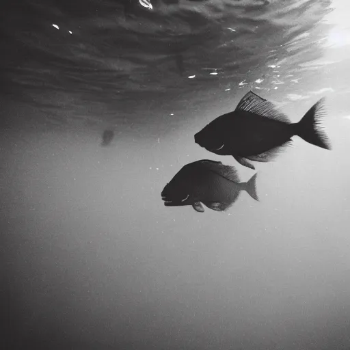 Prompt: a fish, underwater photography, gopro shot, dystopia, sepia, vignette, film grain