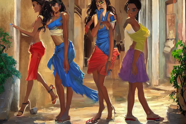 Image similar to concept art, painting of cuban women in havana, digital anime art, good lighting,