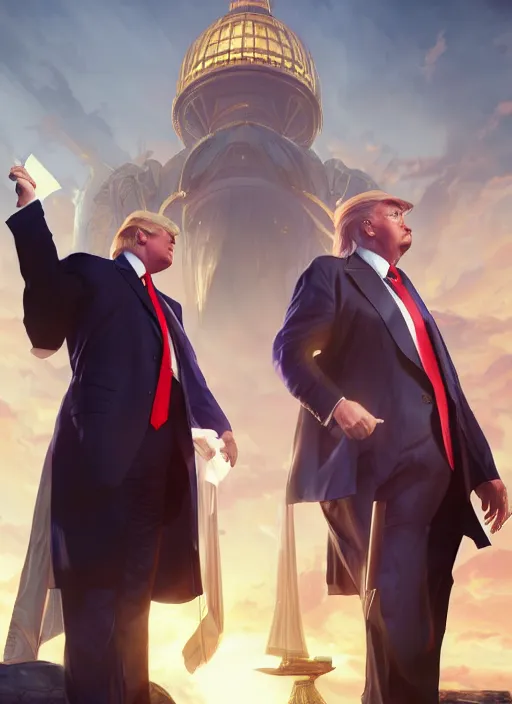 Prompt: a Photorealistic dramatic hyperrealistic, Donald Trump and Nigel Farage in FF14 by WLOP, Artgerm, Greg Rutkowski, Alphonse Mucha, Beautiful dynamic, shadows, Artstation, concept design art,Octane render,8K