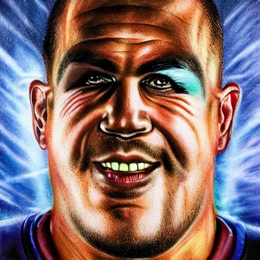 Image similar to airbrushed portrait of 'The Final Boss of Pro Football'