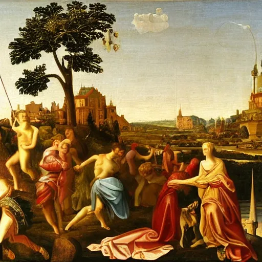 Prompt: Good Morning in the style of Francesco Bacchiacca (1494-1557), oil on canvas