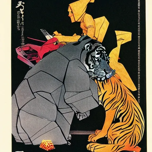 Prompt: [ origami tiger ] by moebius, norman rockwell, frank frazetta, and syd mead