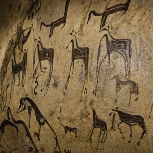 Image similar to a king, cave paintings, pre - historic, lascaux, primitive, cave art style