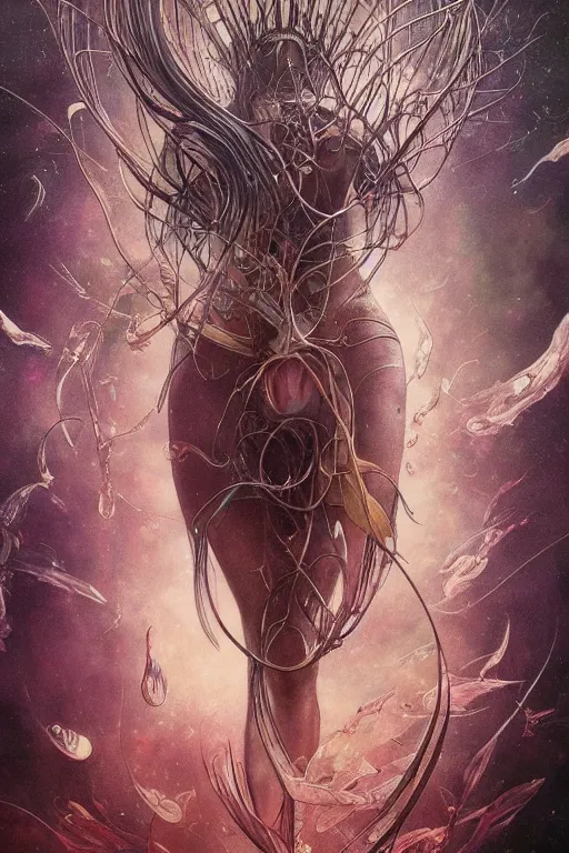 Image similar to swimming through time, by artgerm and yoshitaka amano and moebius and hr giger and zdislaw beksinski and alphonse mucha, hyperdetailed, glamour, surreal, dc comics, ornate, nebula, explosions in the sky, trending on artstation