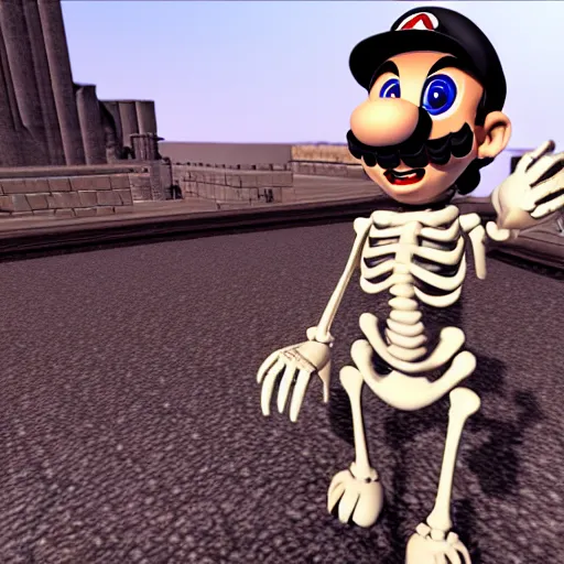 Image similar to A skeleton in the game Super Mario 64, unreal engine, highly detailed, 8k