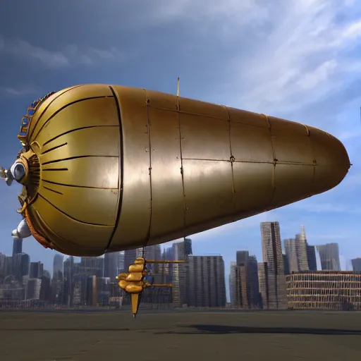Prompt: a 3d render of a art of a steampunk airship with a shape of an hot dog, unreal engine, 4k, Trending on artstation