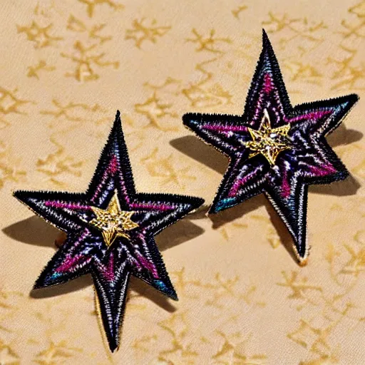 Prompt: bronze star shaped diamond embroidered earrings, hyper realistic