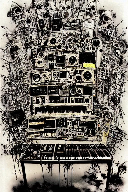 Image similar to synthesizer from hell by ralph steadman