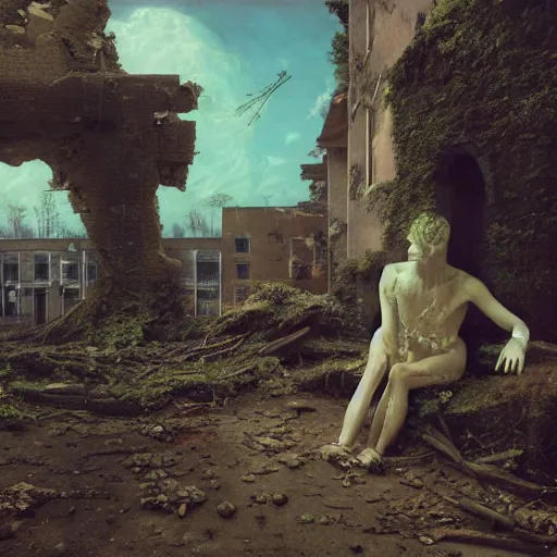 Image similar to hyperrealistic surrealism, David Friedrich, award winning masterpiece with incredible details, Zhang Kechun, a surreal vaporwave vaporwave vaporwave vaporwave vaporwave painting by Thomas Cole of a gigantic broken mannequin head sculpture in ruins, astronaut lost in liminal space, highly detailed, trending on ArtStation