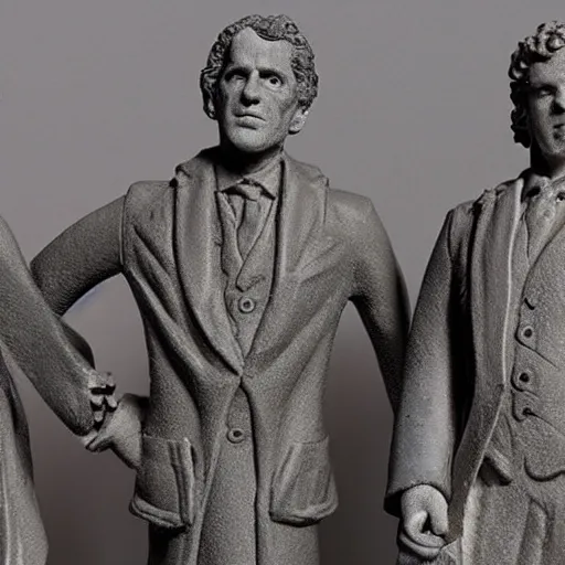 Image similar to all the different doctor whos as stone statues