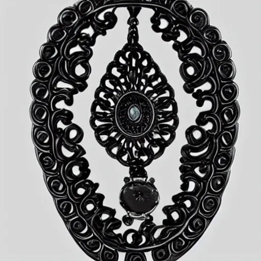 Prompt: an intricate pendant made out of ebony, black background