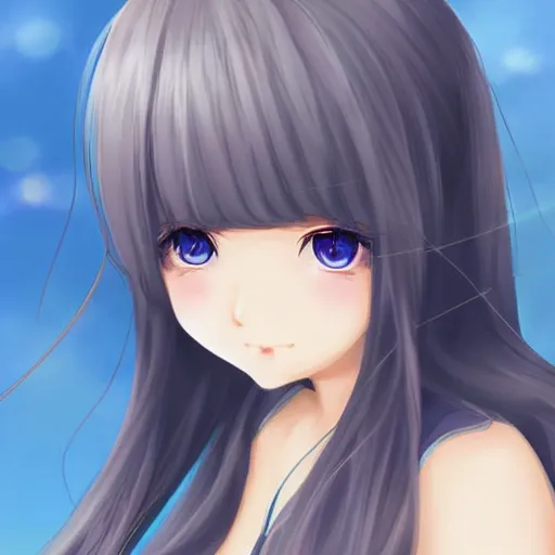 Prompt: beautiful pretty pure kawaii cute lovely innocent elegant hot nice sweet girly feminine long hair anime girl , pretty face blue eyes