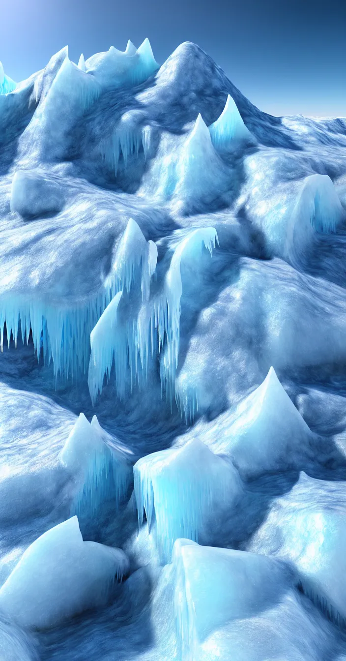 Prompt: realistic photo of ice mountains are melting due to global warming effects, very sharp focus, 3 d octane render, in the style of greg rutswoski, very hyper realistic, highly detailed, fantasy art station
