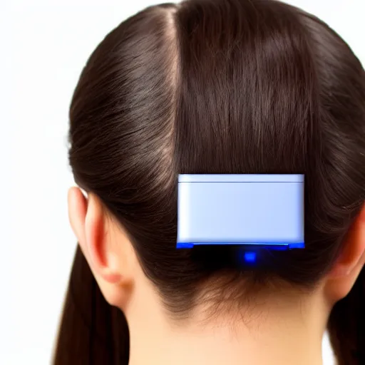 Image similar to usb cable plugged in, back of head, woman, computer, hair clip