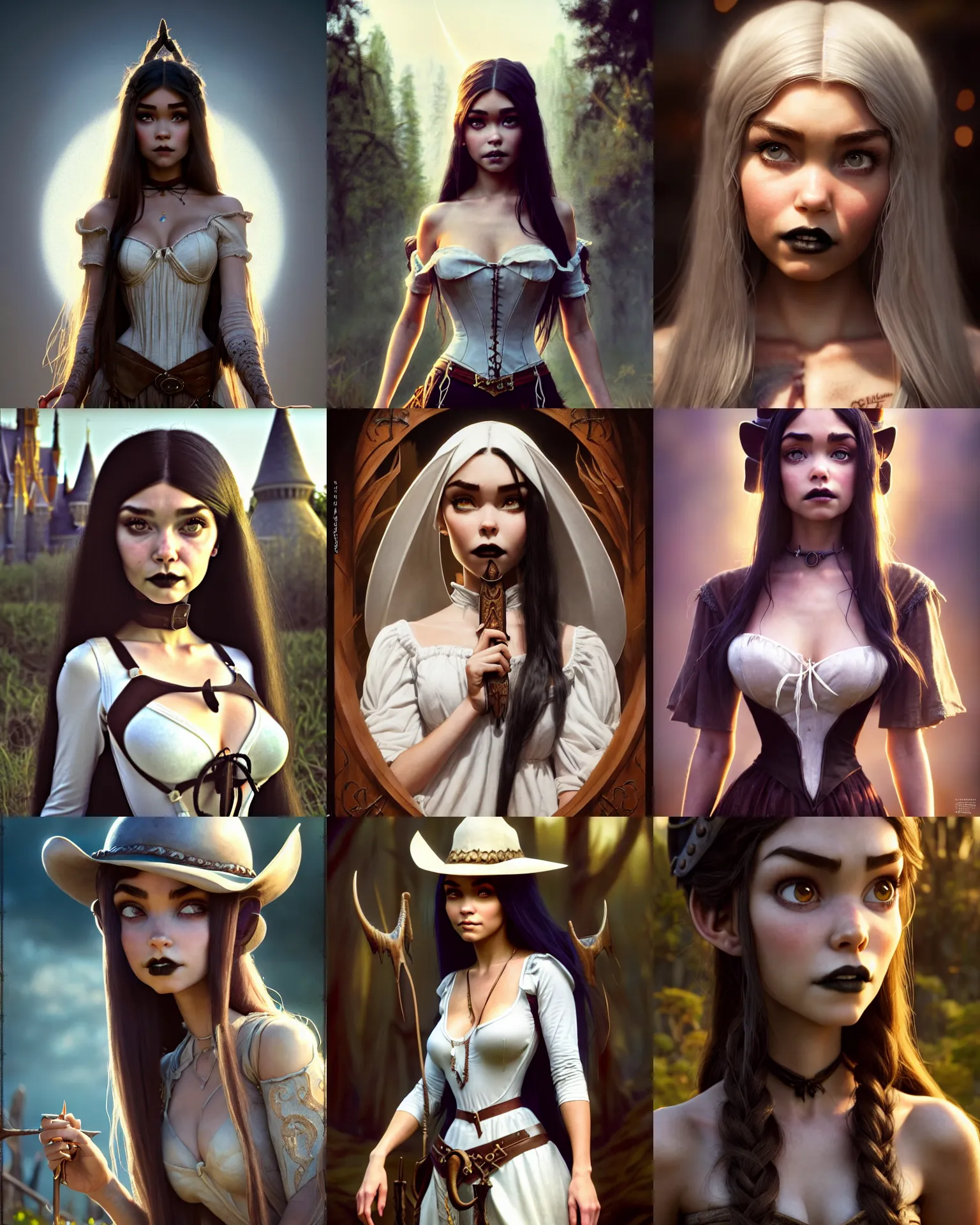 Prompt: weta disney movie still portrait photo of madison beer : : as white gothic cowgirl woman by pixar : : by weta, greg rutkowski, wlop, ilya kuvshinov, rossdraws, artgerm, marvel, maxim cover, octane render, sweaty, decadent, tattoos, bright morning, anime, liosh, mucha, artstation : :