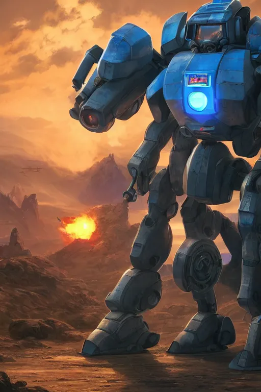 Image similar to mechwarrior 5 : mercenaries mech megaman transformer robot boss tank engine game octane render, 4 k, hd 2 0 2 2 3 d cgi rtx hdr style chrome reflexion glow fanart, global illumination ray tracing hdr fanart arstation by ian pesty by jesper ejsing pixar and disney unreal zbrush central hardmesh