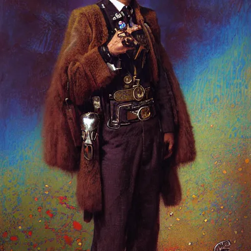 Prompt: portrait of a male furry afghan hound dog in a police uniform. shadowrun furaffiniy cyberpunk fantasy highly detailed painting by gaston bussiere craig mullins jc leyendecker gustav klimt artgerm greg rutkowski john berkey, bergey, craig mullins, ruan jia, raymond swanland, jeremy mann, tom lovell, alex malveda