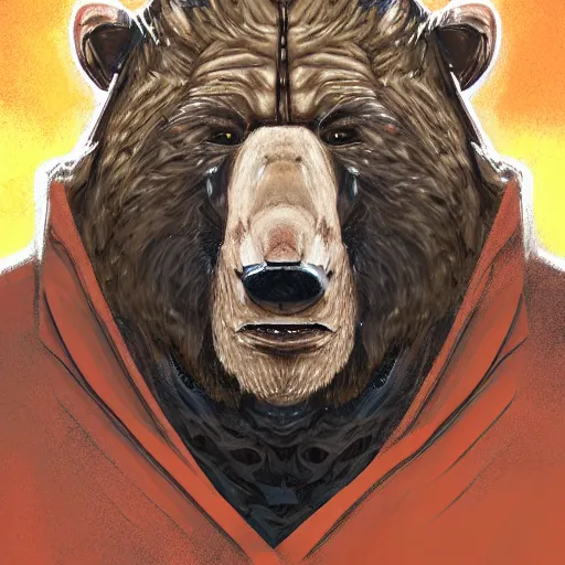 Image similar to portrait of bear beast-man wearing a hazmat suit, digital art, concept art, highly detailed, sharp focus