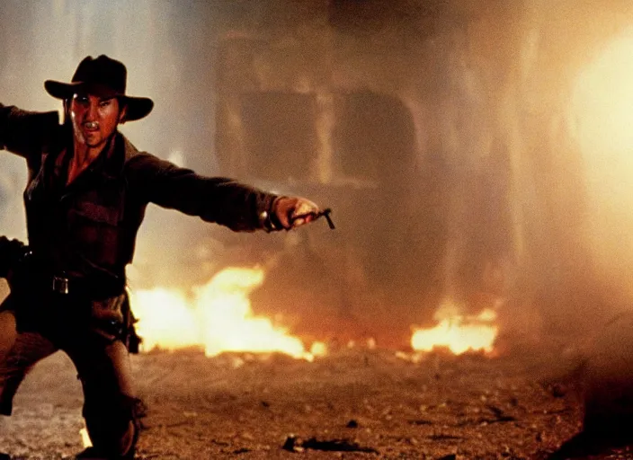 Image similar to film still of Tom Cruise as Indiana Jones in Raiders of the Lost Ark, 4k