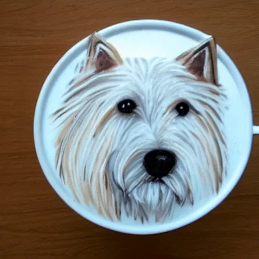 Prompt: latte art of a westie