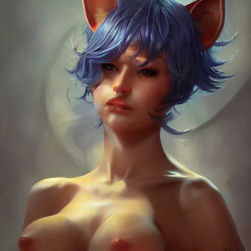 Image similar to catgirl fantasy, hd, volumetric lighting, 4 k, intricate detail, by jesper ejsing, irakli nadar