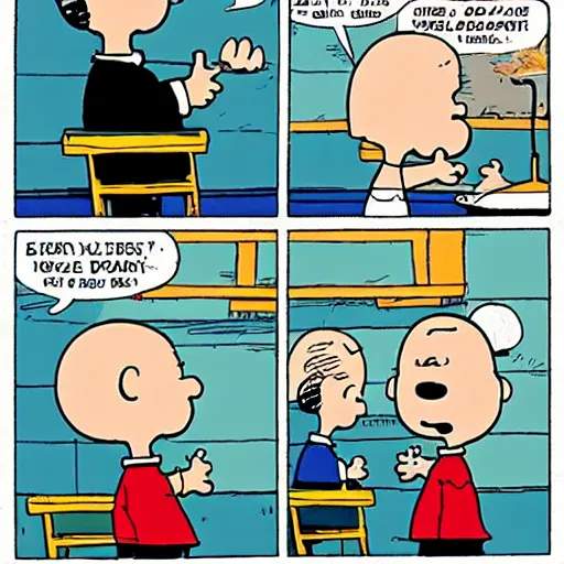Prompt: peanuts comic featuring joe biden