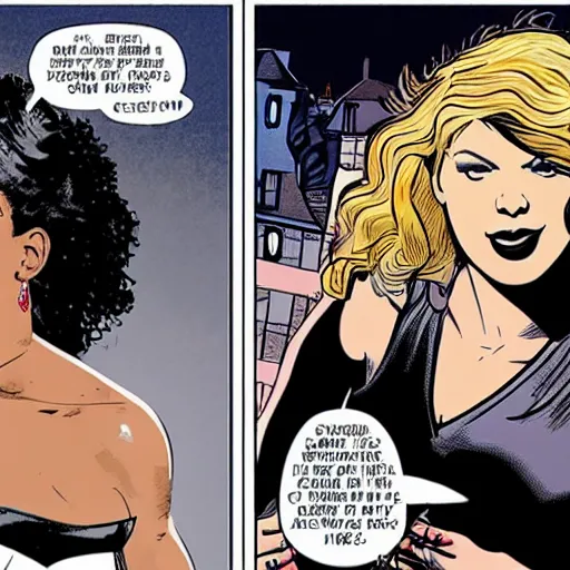 Prompt: in the style of rafael albuquerque comic art, serena williams and taylor swift arguing about who loves paris more.