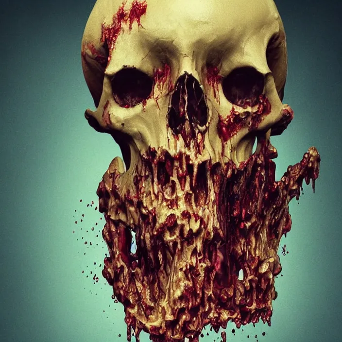 Image similar to portrait of a melting wax skull. intricate abstract. sharp teeth. delicate artwork. infected by zombie fungus. by Tooth Wu, wlop, beeple, dan mumford. octane render, trending on artstation, greg rutkowski very coherent symmetrical artwork. cinematic, hyper realism, high detail, octane render, 8k, depth of field, bokeh. chrome accents.