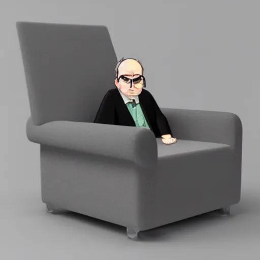 Prompt: dr. katz sitting down in grey sofa chair, photorealistic, high detail