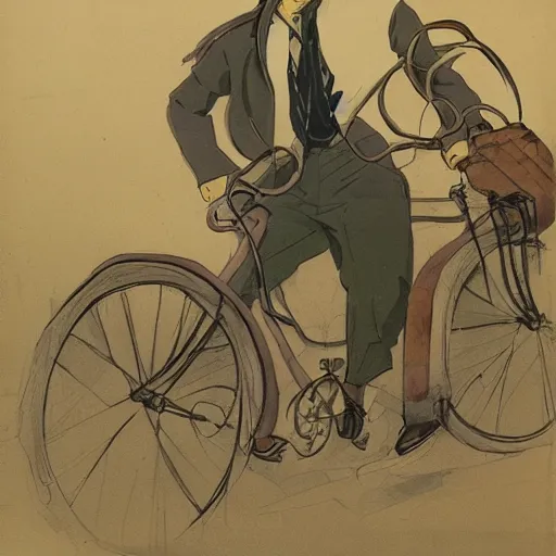 Prompt: a man riding a bike, anime, studio ghibili