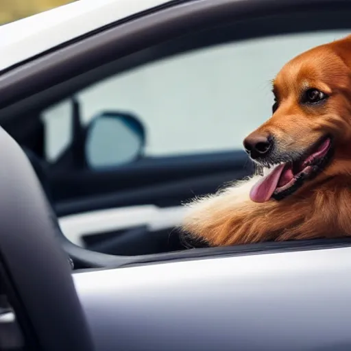 Prompt: a dog driving a car