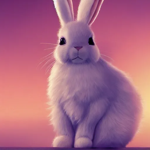 Image similar to a fluffy bunny, thoughtful expression, Aesthetically pleasing, by Studio Ghibli,, high definition, illustration, ambient lighting, HDR, HD, UHD, 4K, 8K, cinematic, dynamic, energetic, lively, elegant, intricate, complex, highly detailed, Richly textured, Rich vivid Color, masterpiece.