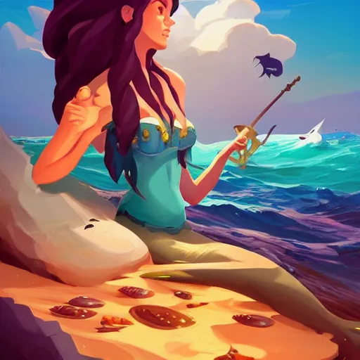 Image similar to painting mermaid treasure on sea of thieves game avatar hero smooth face median photoshop filter cutout vector, behance hd by jesper ejsing, by rhads, makoto shinkai and lois van baarle, ilya kuvshinov, rossdraws global illumination