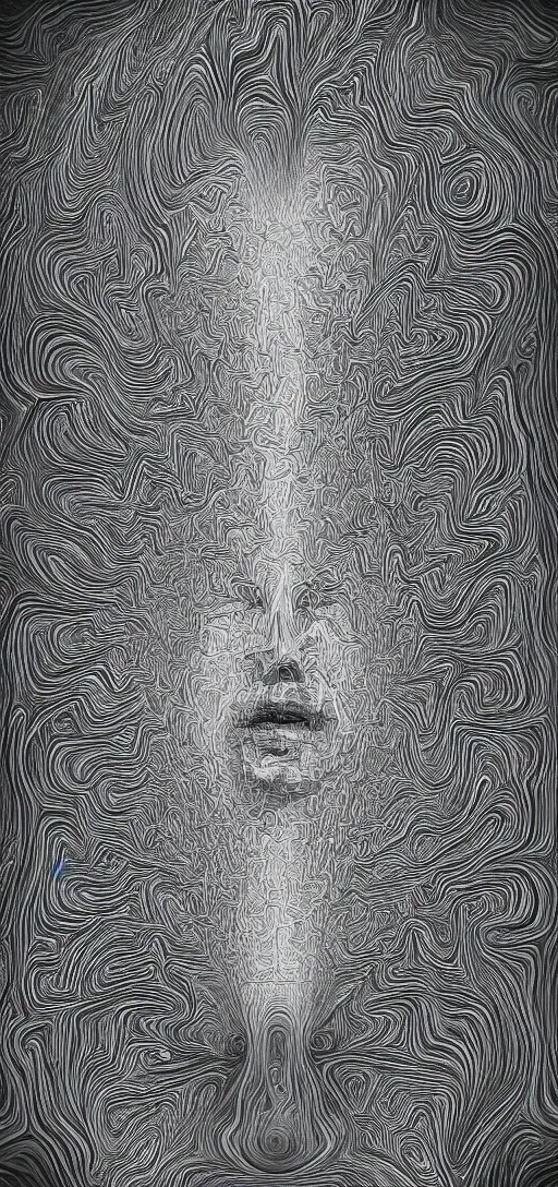 Prompt: a human face dissolving into a fractal geometry