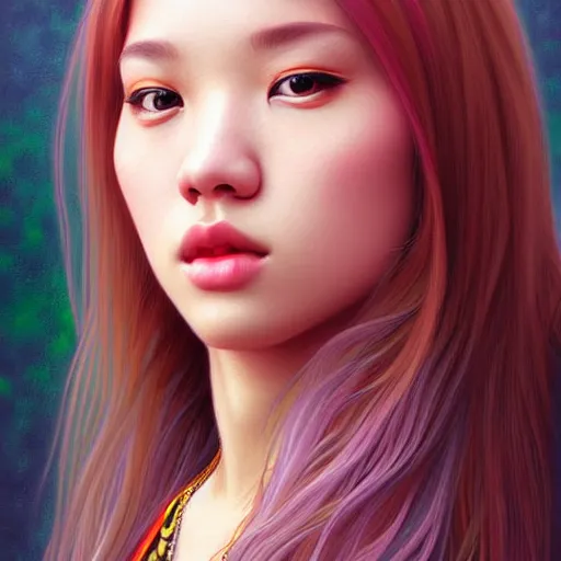 Image similar to portrait of jossi of blackpink, highly detailed, digital painting, smooth, sharp focus, illustration, ultra realistic, 8 k, art by artgerm and alphonse mucha