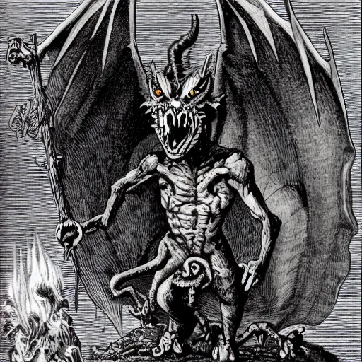 Prompt: satan as a dragon in hell