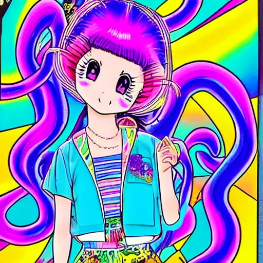 Prompt: Lisa Frank and 1990\'s manga collaboration