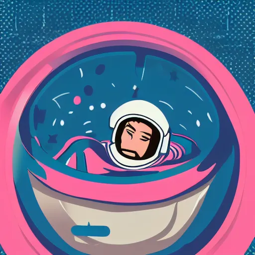 Prompt: Astronaut stuck in a giant washing machine that is washing pink clothes. 8k resolution. Art deco. Pop art.