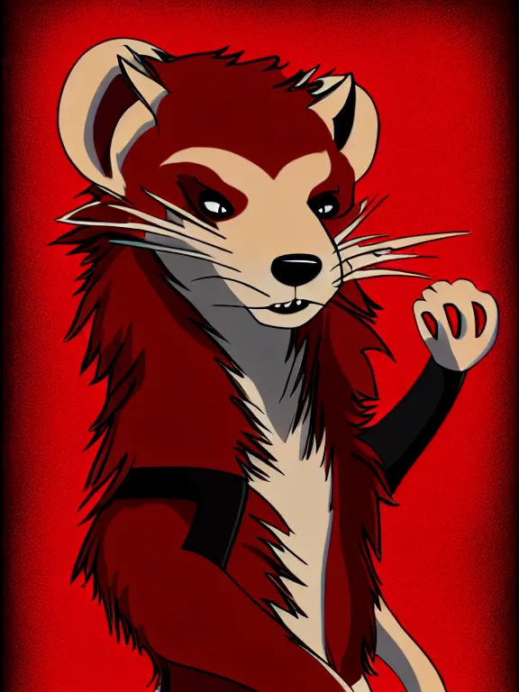 Image similar to furry - male - red - black - weasel - chaos theorist - fursona, uhd, ue 5, trending on weasyl